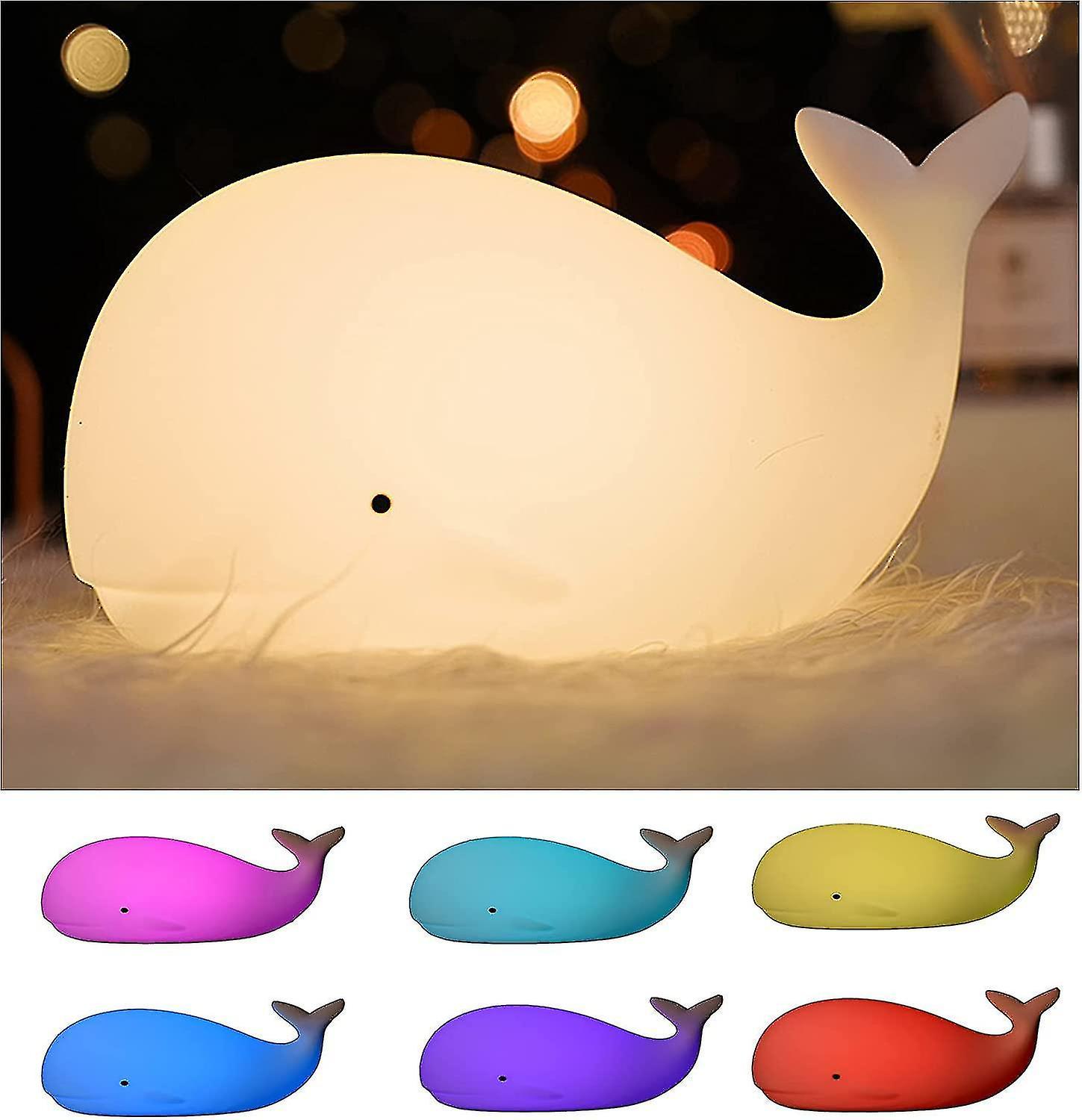 Baby Child Whale Night Light， Portable Led Color Silicone， Dual Warm Light Mode， White And 7 Breaths