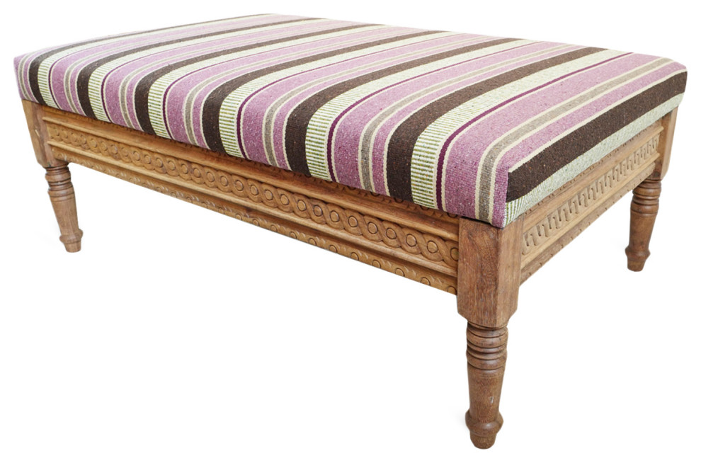 Striped Lilac  ampBrown Kilim Ottoman   Traditional   Footstools And Ottomans   by Design Mix Furniture  Houzz