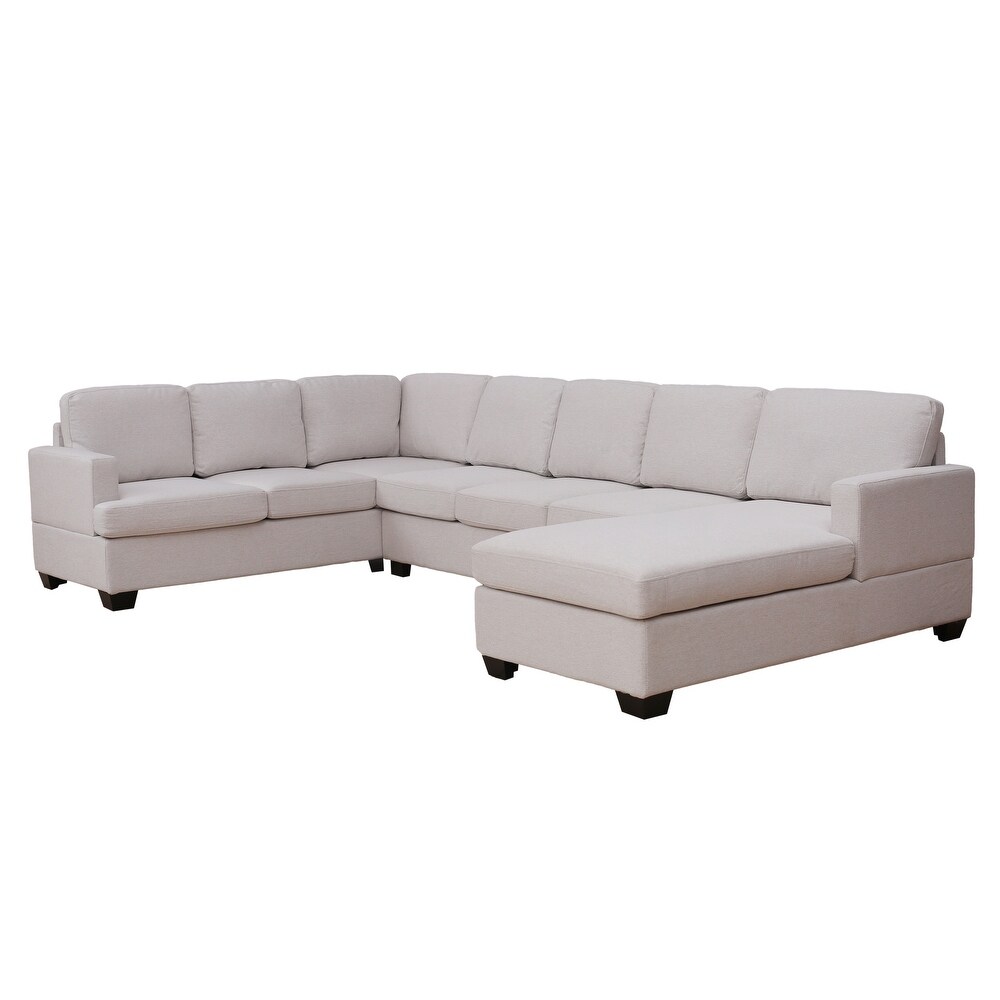 Modern 6 Seat Sofa Large Polyester Padded U shape Sectional Sofa Furniture Set  Extra Wide Chaise Lounge Couch   Wood Feet