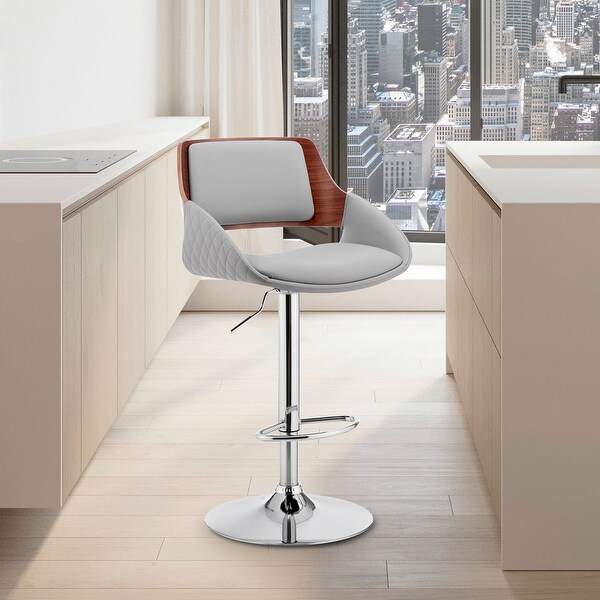 Grey Faux Leather Adjustable Chrome Swivel Bar Stool - 43 x 21 x 20