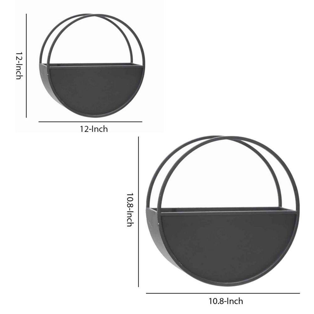 Benjara 12 in. Black Metal Frame Round Shaped Wall Planter (Set of 2) BM227309