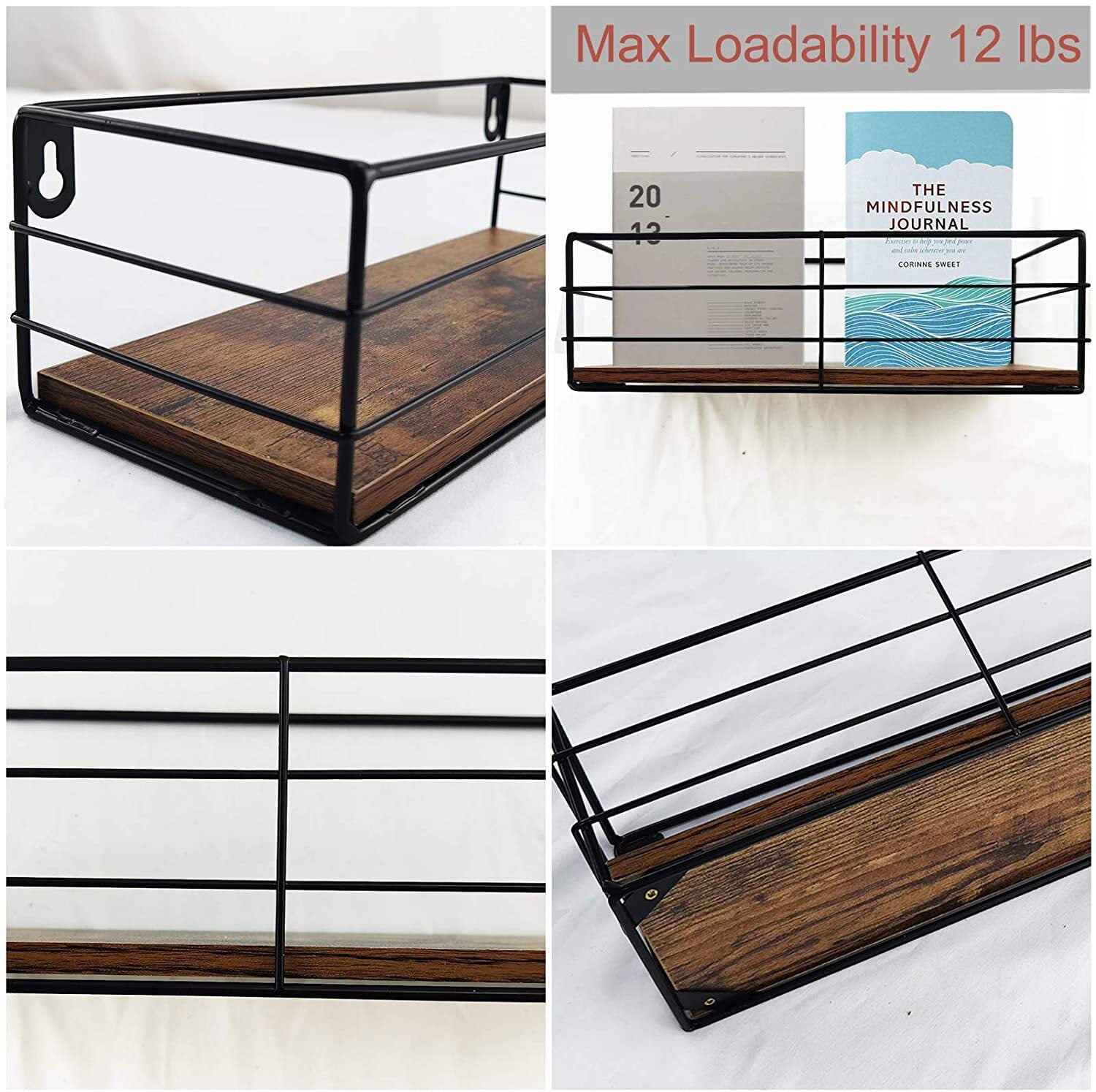 Wall Shelf Set of 3, Brown Floating Shelves for Bedroom, Bathroom, 16.1x5.4x4.3 inch