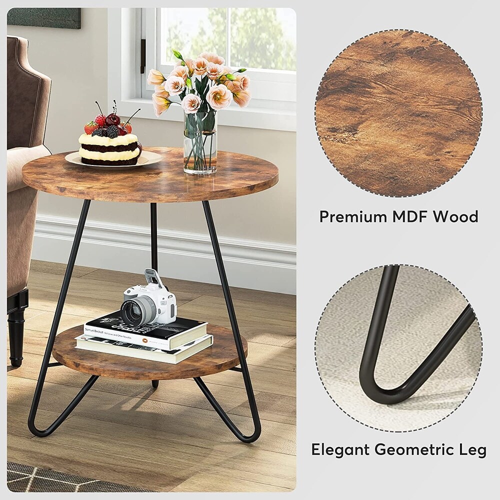 Round End Table  2 Tier Wood Sofa Side Table for Living Room Bedroom