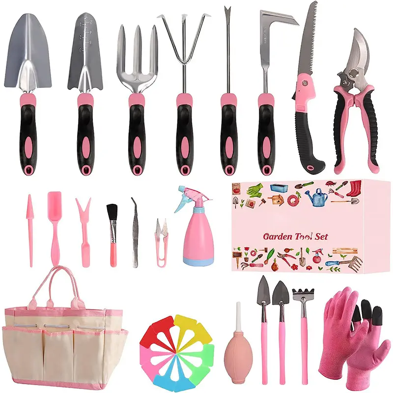 Wholesales 45 Piece Stainless Gardening Tools Set Heavy Duty Garden Rust proof Hand Tools Kit With Durable Storage Tote Bag