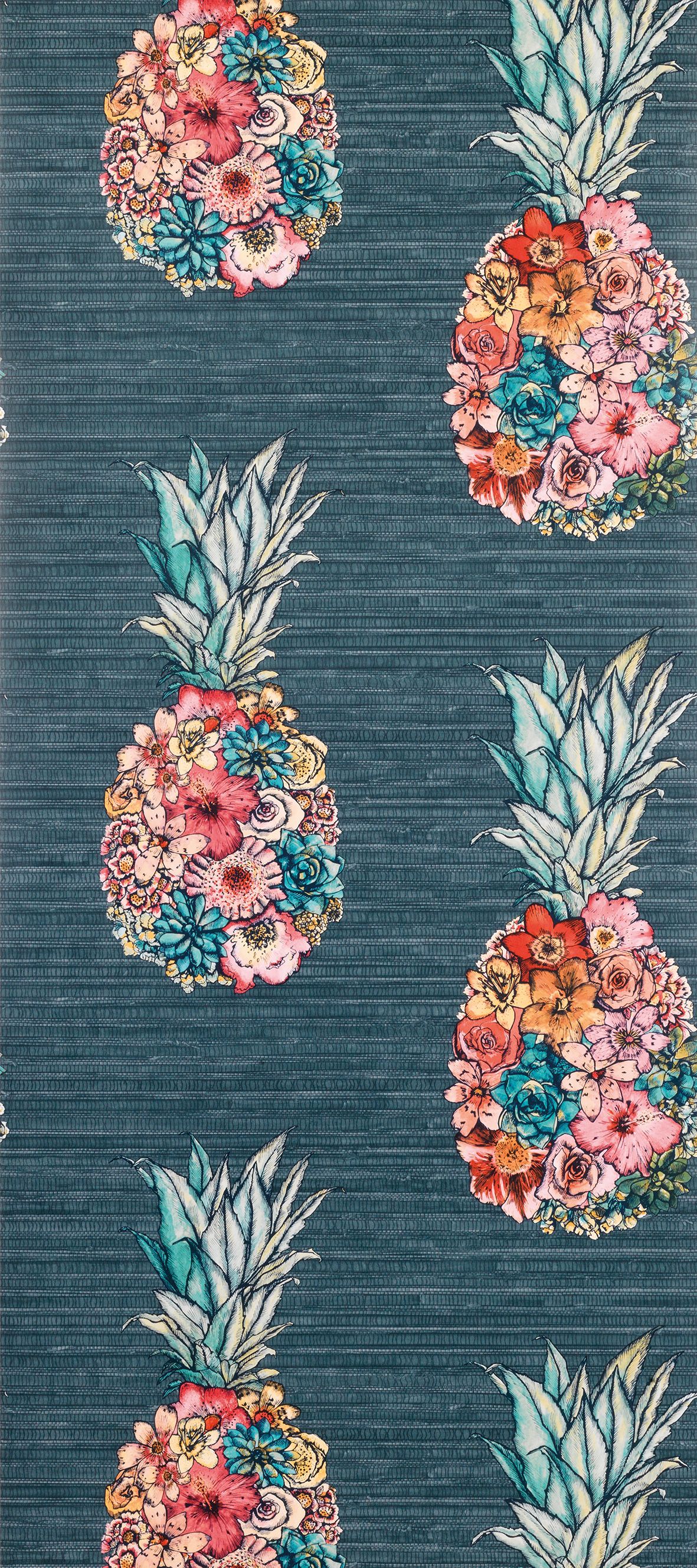 Ananas Wallpaper With Colourful Petals from the Deya Collection