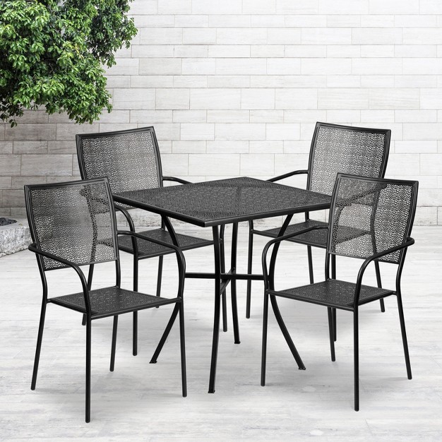 Square Metal Garden Patio Table Set W 4 Square Back Chairs