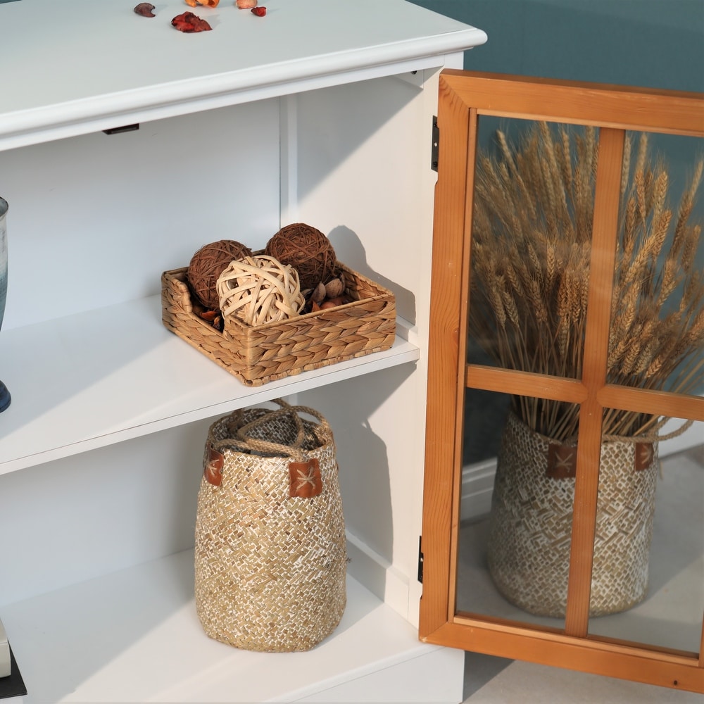 Sideboard Buffet Cabinet  Accent Wood Display Storage Cabinet with Glass Double Doors and Adjustable Shelves