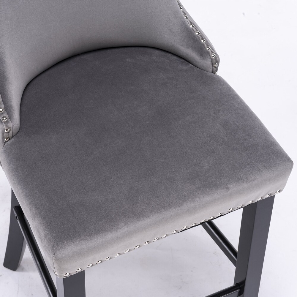 Gray Button Tufted Barstools Velvet Armless Chair Bar Table Stool 4pcs