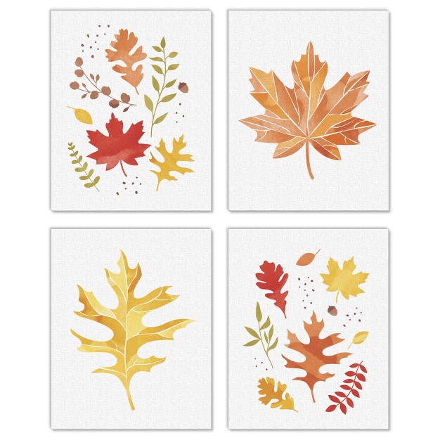 Big Dot Of Happiness Fall Foliage Unframed Autumn Leaves Linen Paper Wall Art Set Of 4 Artisms 8 X 10 Inches