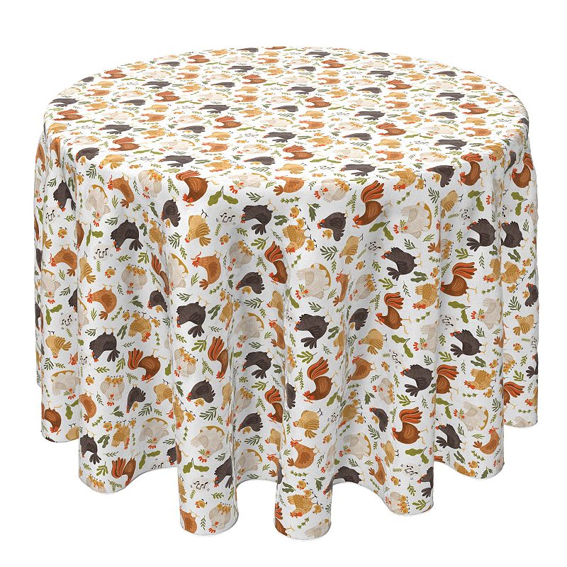 Round Tablecloth， 100% Cotton， 60 Round， Roosters Chickens and Hens