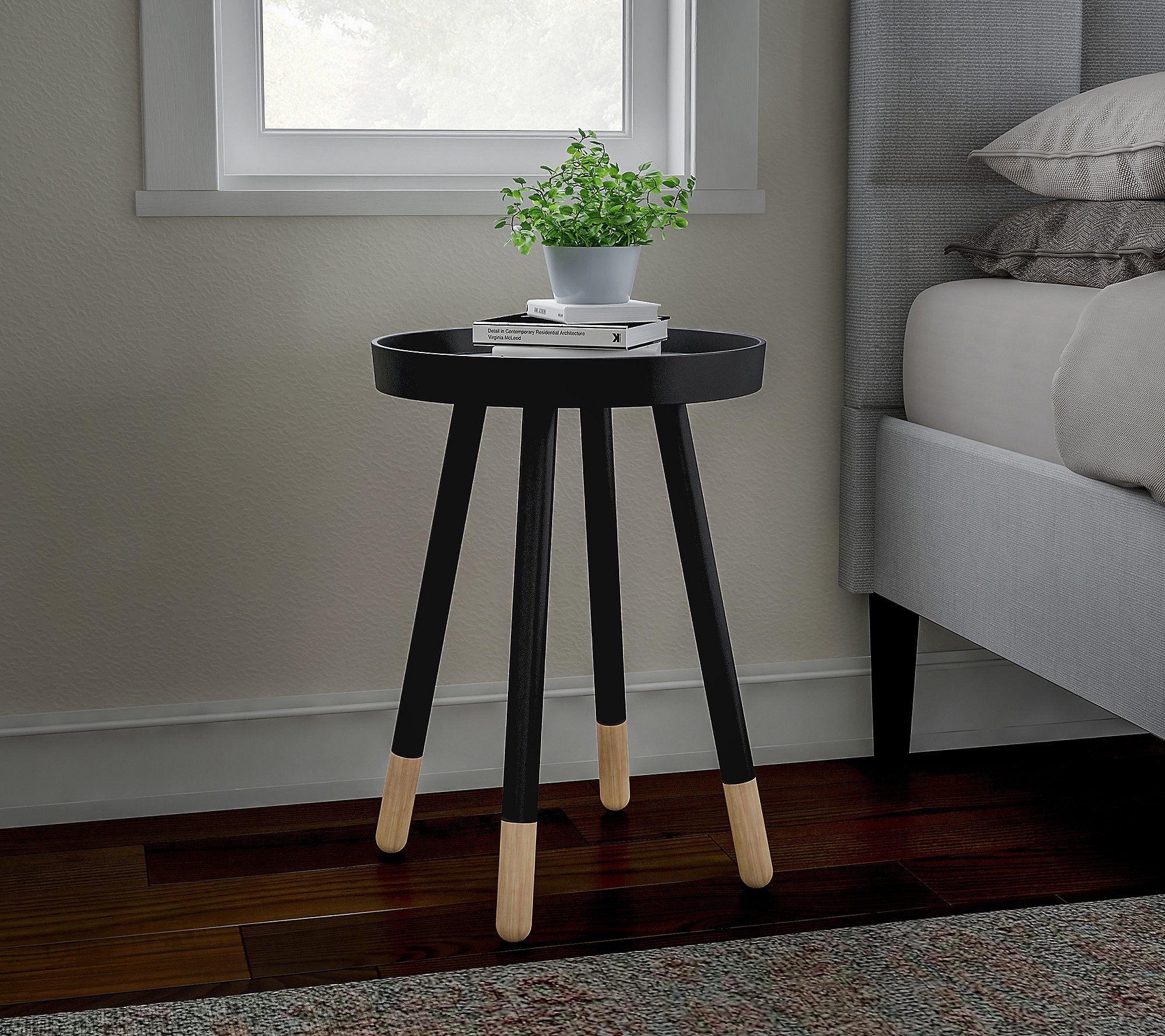 Lavish Home Round Two-Tone End Table with TrayTop