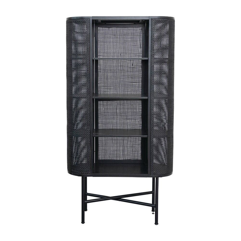 Wood and Woven Cane Cabinet with 3 Shelves   35.4\