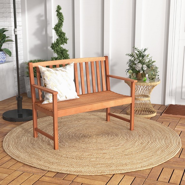 Tangkula Patio Wood Bench 2 seat Outdoor Bench W Cozy Armrests amp Backrest