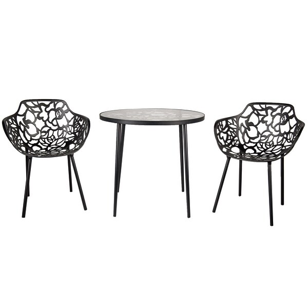 LeisureMod Devon Round Glass Top Aluminum Base Outdoor Dining Table