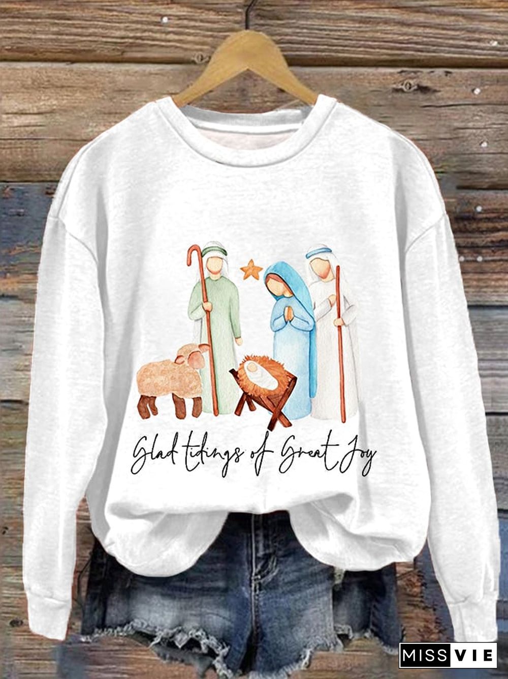 Women'sGlad Tidings Of Great Joy Nativity Christmas Casual Sweatshirt