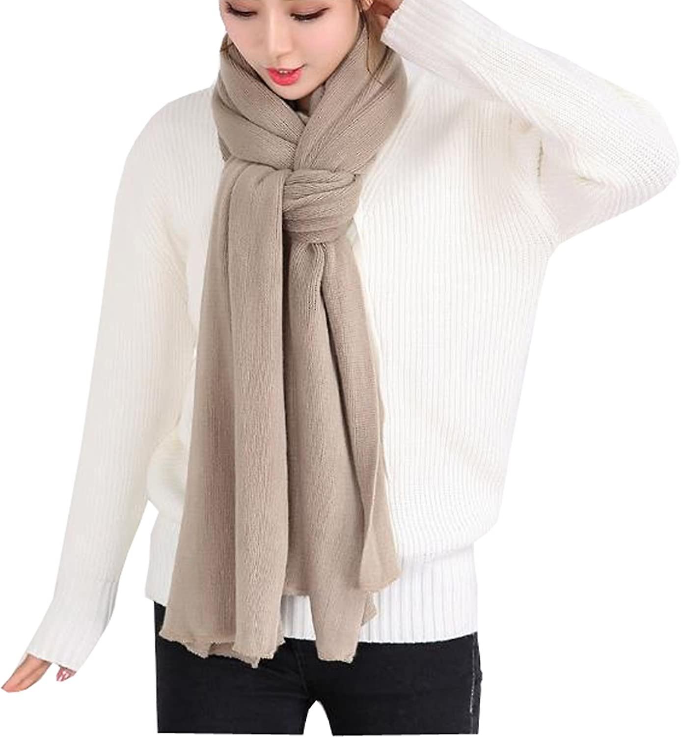 Women's Warm Long Shawl Winter Warm Large Scarf Pure Color Khaki -