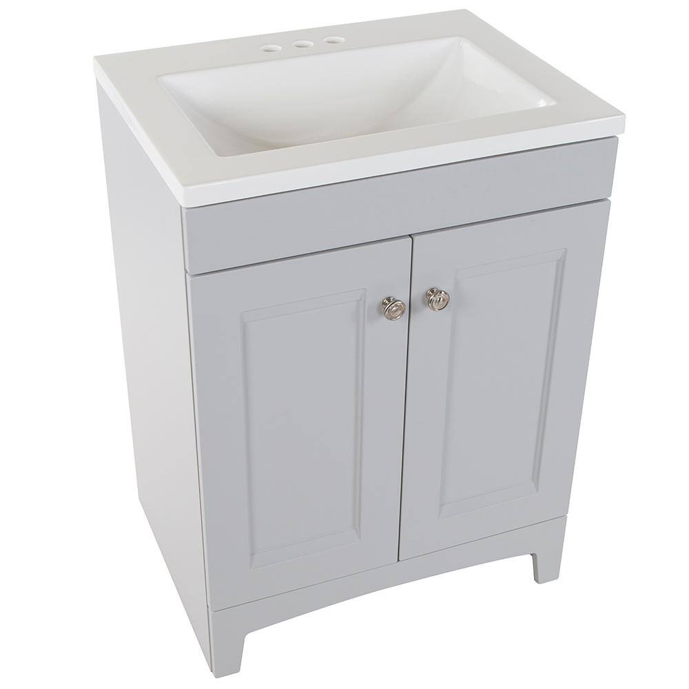 Glacier Bay Delridge 24.2 in. W x 18.8 in. D x 32.8 in. H Freestanding Bath Vanity in Pearl Gray with White Cultured Marble Top DR24P2-PG