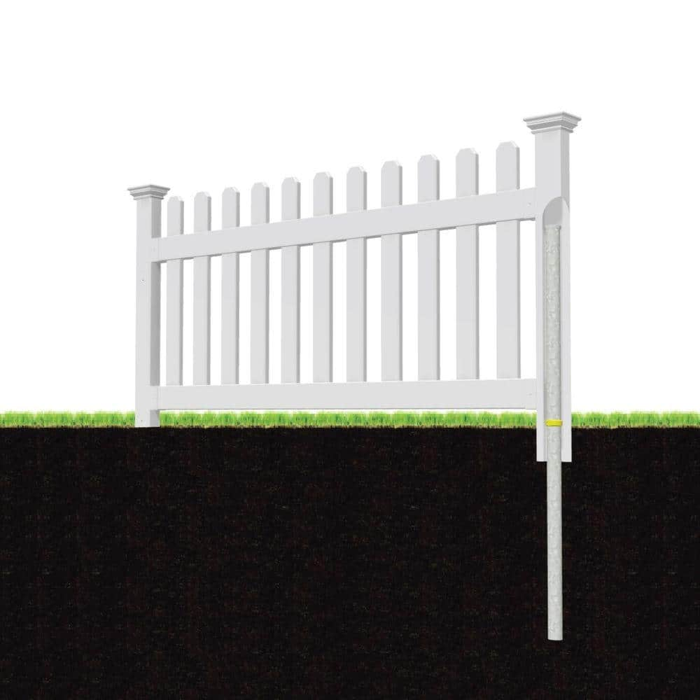 Zippity Outdoor Products 3 ft. x 6 ft. Newport Picket Fence WPost and No-Dig Steel Pipe Anchor Kit ZP19002