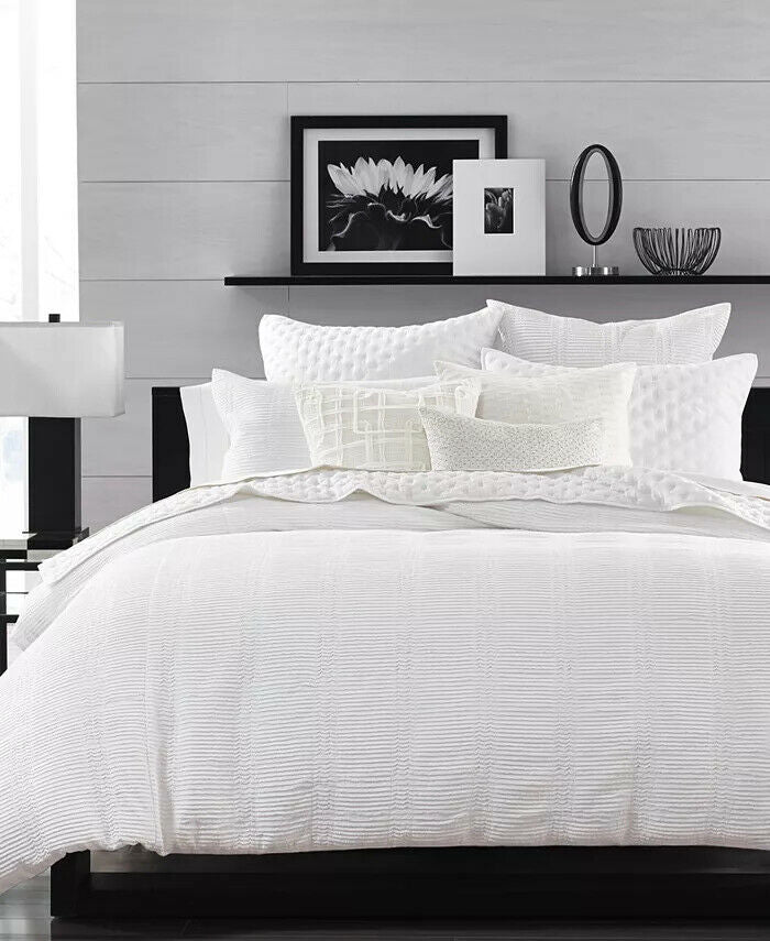 Hotel Collection Geo Quilted Cotton Flange Trim Pillow Sham - KING - White