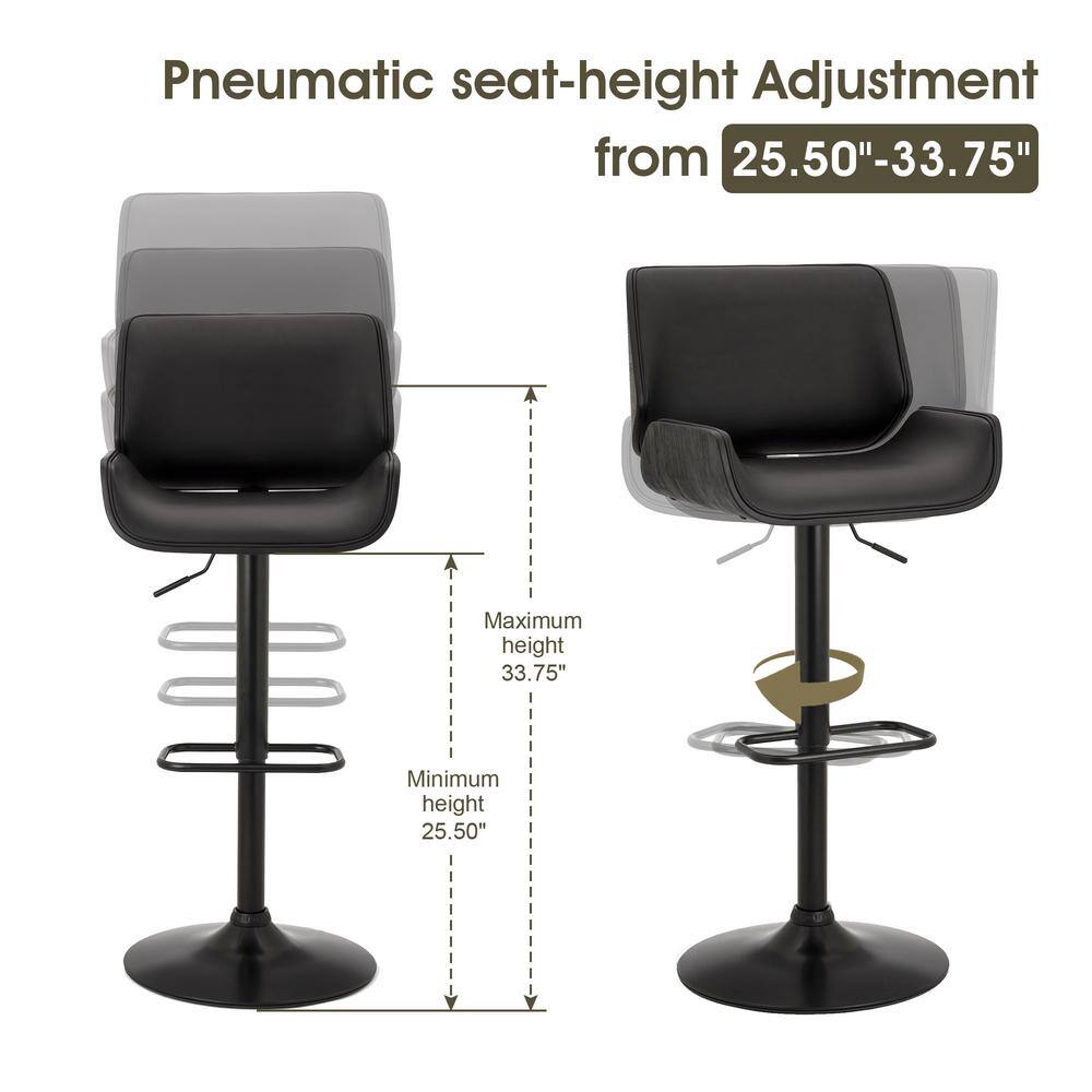 Glitzhome Mid-century Black Modern Adjustable Height Swivel Bar Stool (Set of 2) 2000900007