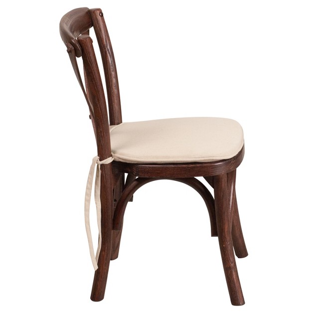 Merrick Lane Kid x27 s Stackable Ash Wood Crossback Chair In A Mahogany Finish With Cushion And Plastic Floor Glides