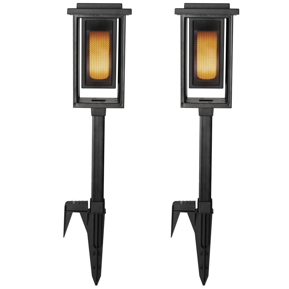 Hampton Bay Ambrose Solar 6 Lumens Black Integrated LED Modern Flicker Flame Path Light (2-Pack) WeatherWaterRust Resistant 93333