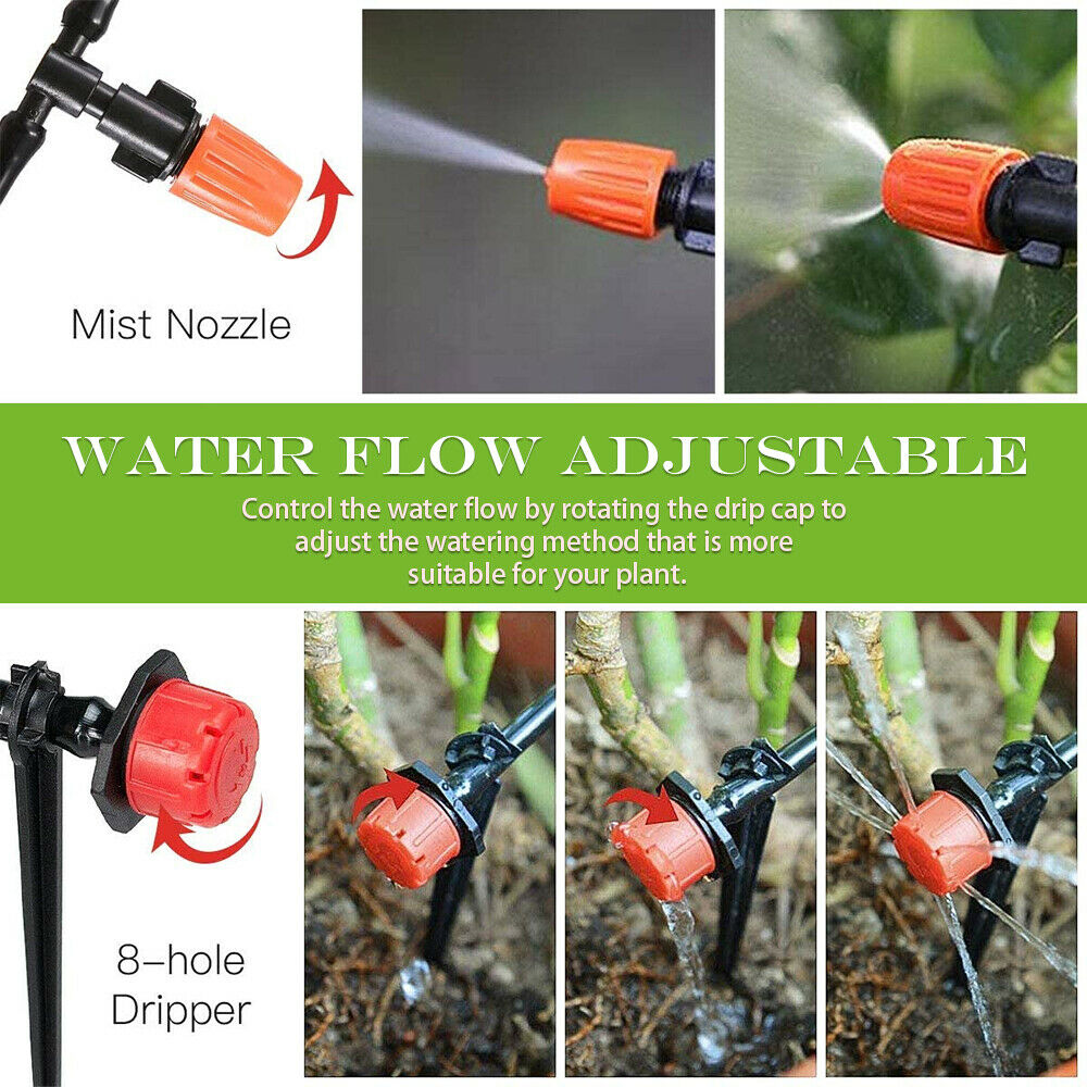 Paddsun 100Ft 30M Auto Drip Irrigation System Kit Timer Micro Sprinkler Garden Watering