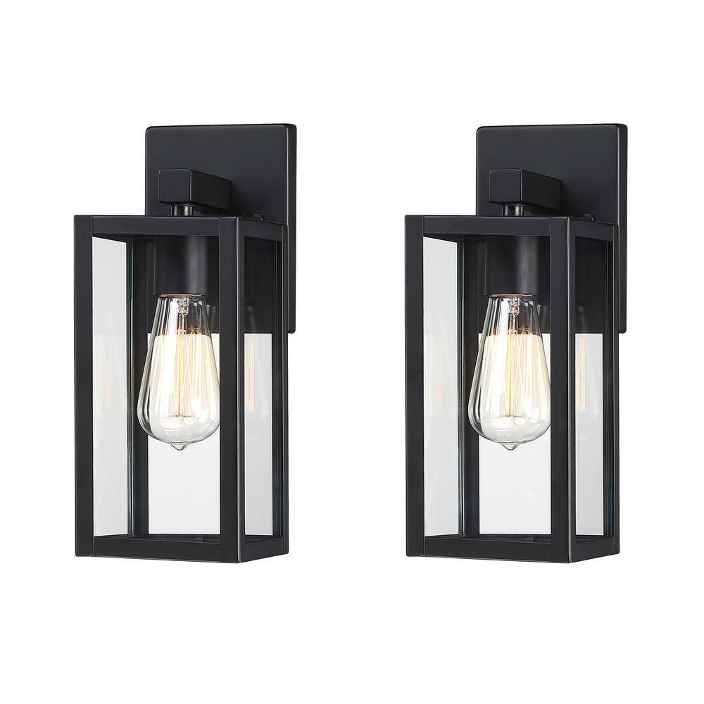 Hukoro 1-Light Matte Black Hardwired Outdoor Wall Lantern Sconces (2-Pack) NFSL01345-S