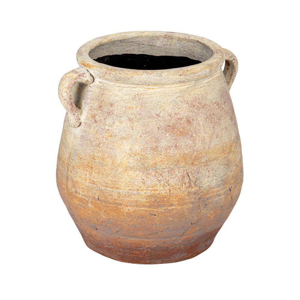 Storied Home 13 in. W x 13.8 in. H Distressed Beige Terracotta Clay Decorative Pots EC1687