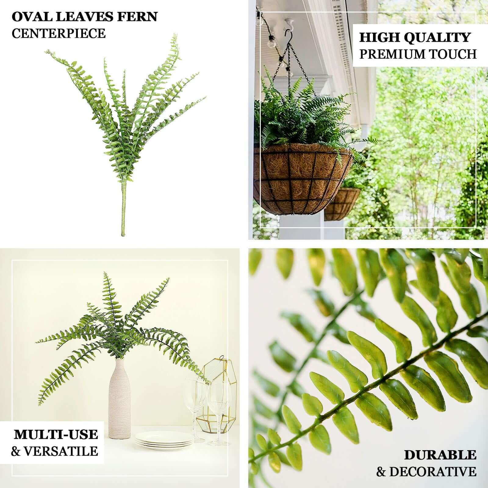 Artificial Boston Fern Green Leaf Plant, Premium Real Touch Indoor Spray 20