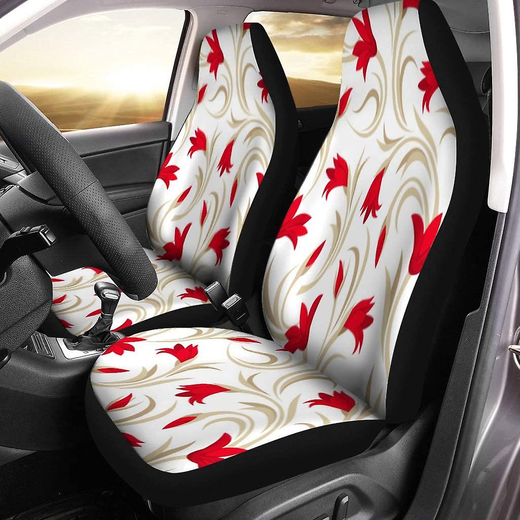 Set Of 2 Car Seat Covers Beige Floral Red Gladiolus Flowers Iris Beautiful Bloom Blossom Universal Auto Front Seats Protector Fits