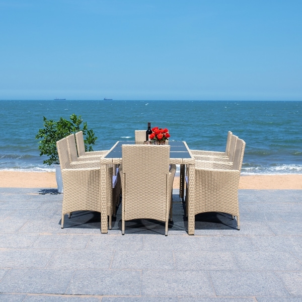 SAFAVIEH Outdoor Hailee 9Piece Wicker Dining Set