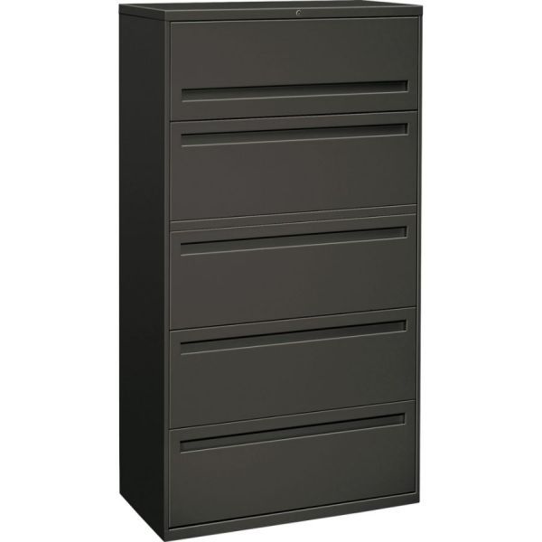 HON 700 Series Five-Drawer Lateral File w/Roll-Out and Posting Shelf， Letter/Legal/A4， 36w， Charcoal