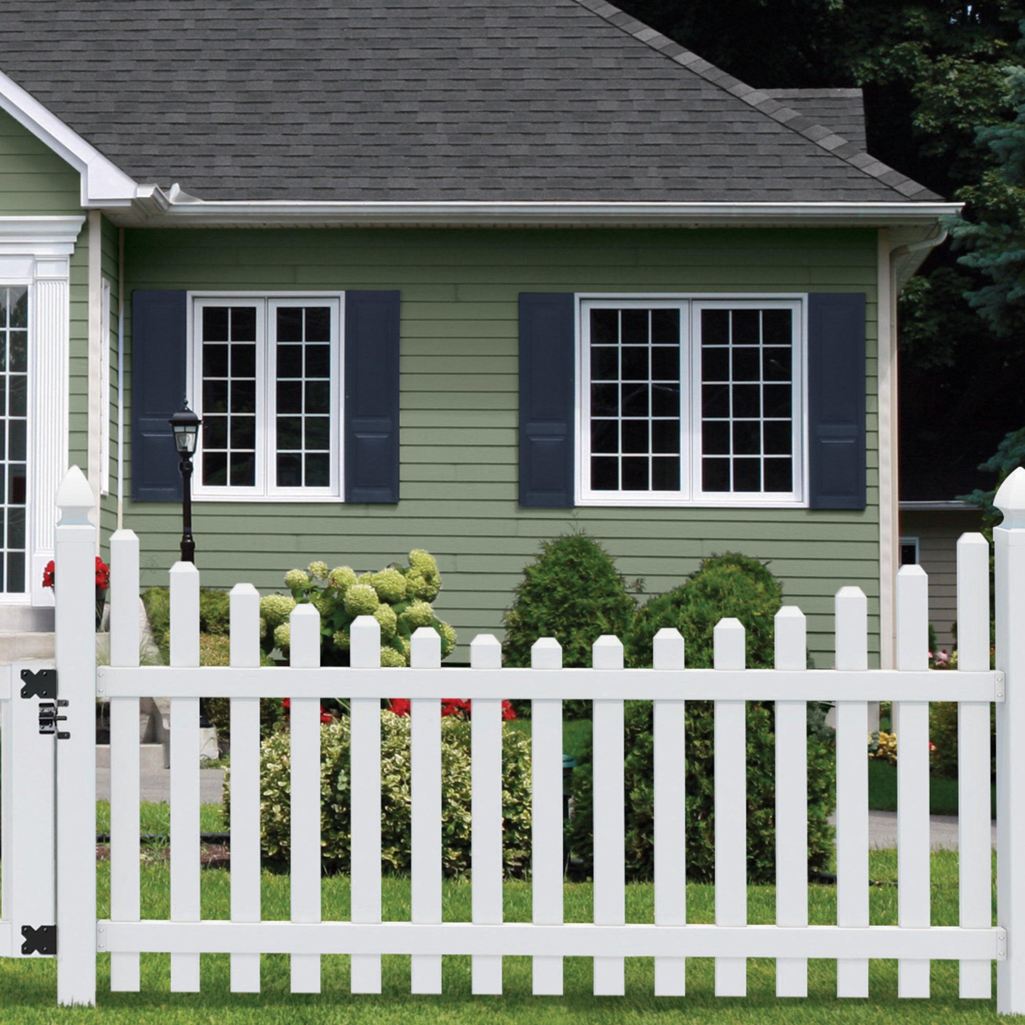 Outdoor Essentials Glendale 4 ft. x 8 ft. White Vinyl Scalloped Dog-Ear Picket Fence Panel