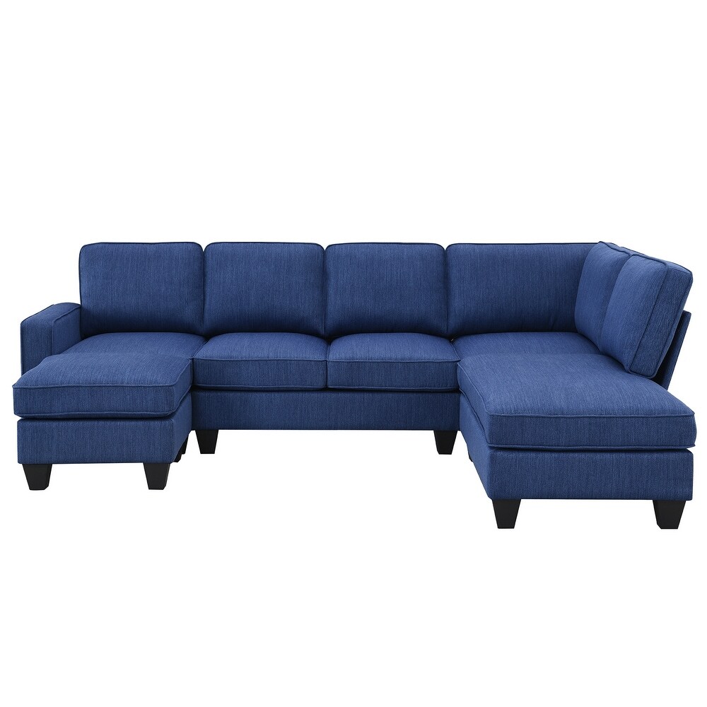 7 Seat Sectional Sofa Linen Fabric Couch Set with Ottoman