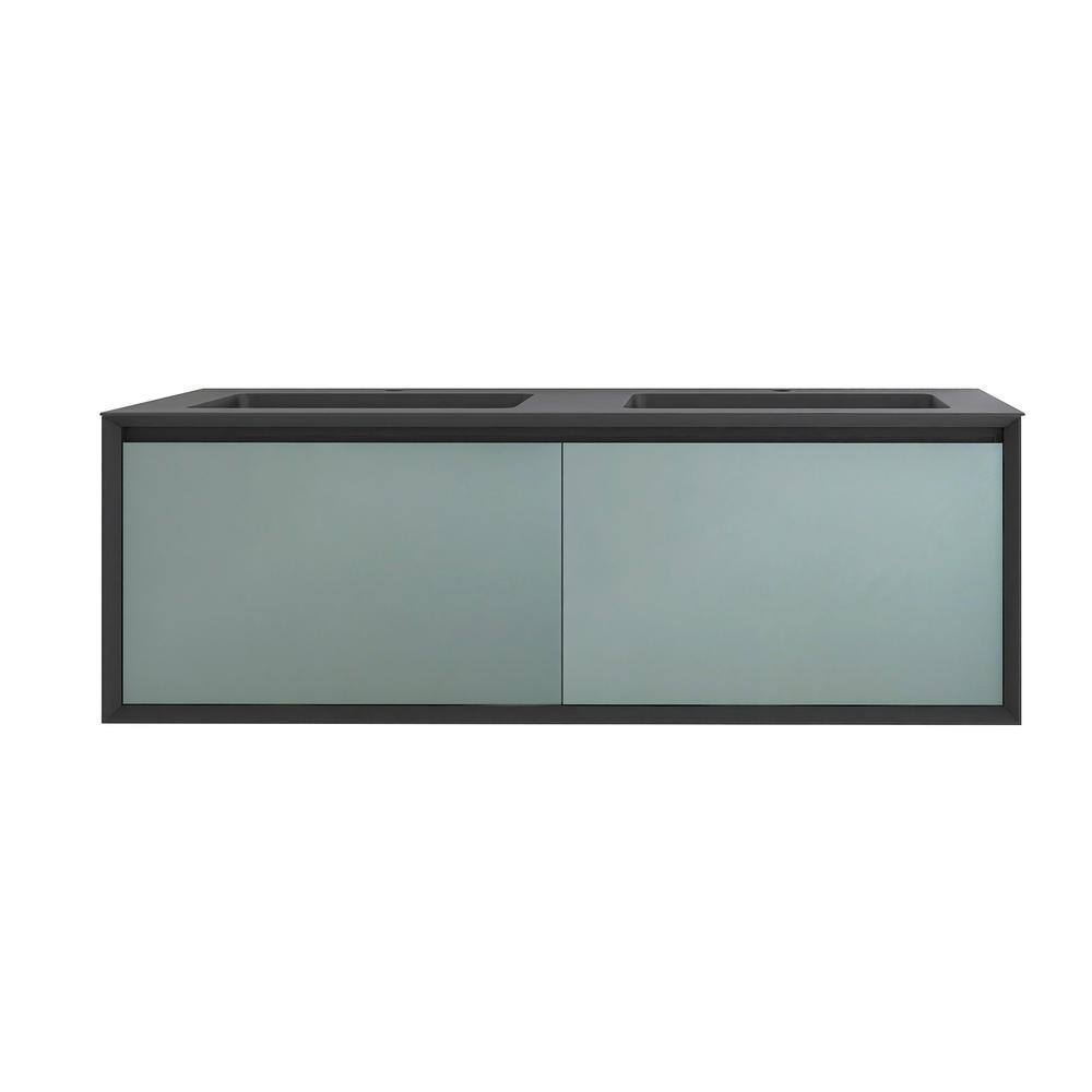 JimsMaison Elisa 60 in. W x 20.7 in. D x 18 in. H Wall-Mounted Bath Vanity in Green with Black Solid Surface Top and Double Sinks Elisa-60GRN