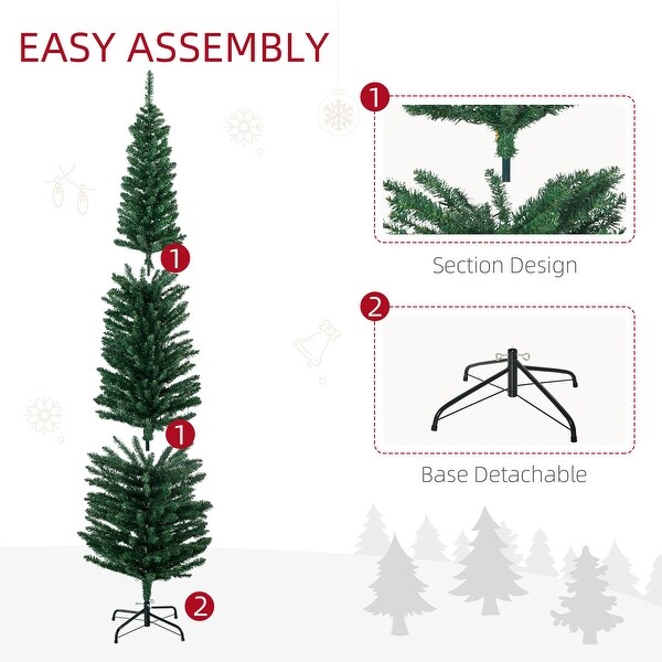 HOMCOM 7ft Tall Pencil Prelit Artificial Christmas Tree Holiday Décor with 499 Branches，180 Colorful LED Lights，Steel Base