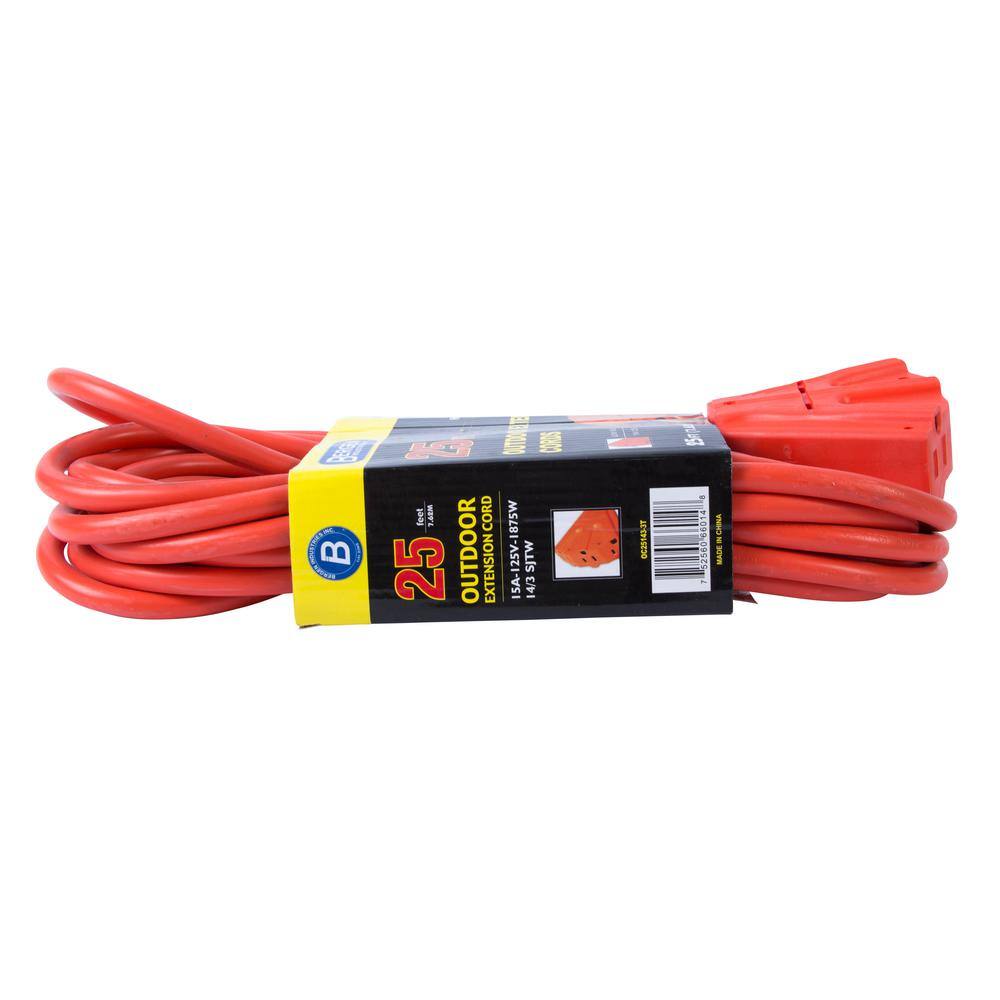 Bergen Industries 25 ft. 143 SJTW 15 Amp125-Volt Outdoor Triple Tap Extension Cord Orange OC251433T