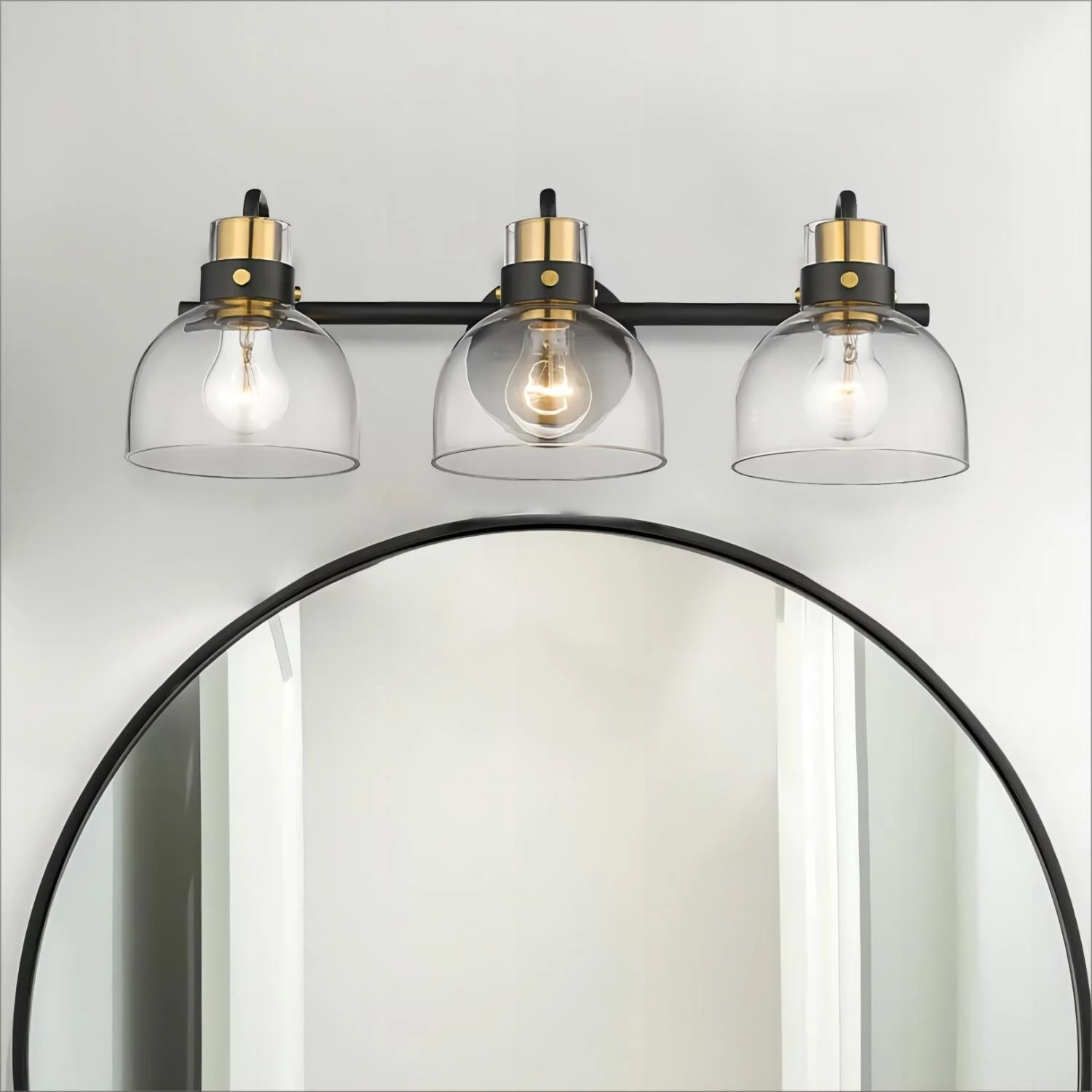 Modern Bathroom Vanity Light with Clear Glass Shade, Black and Gold Finish