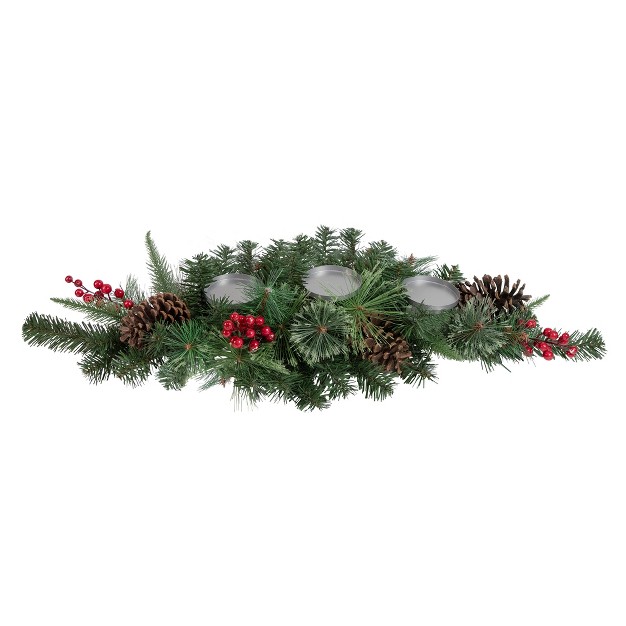 Decorated Artificial Pine Christmas Candle Holder Centerpiece