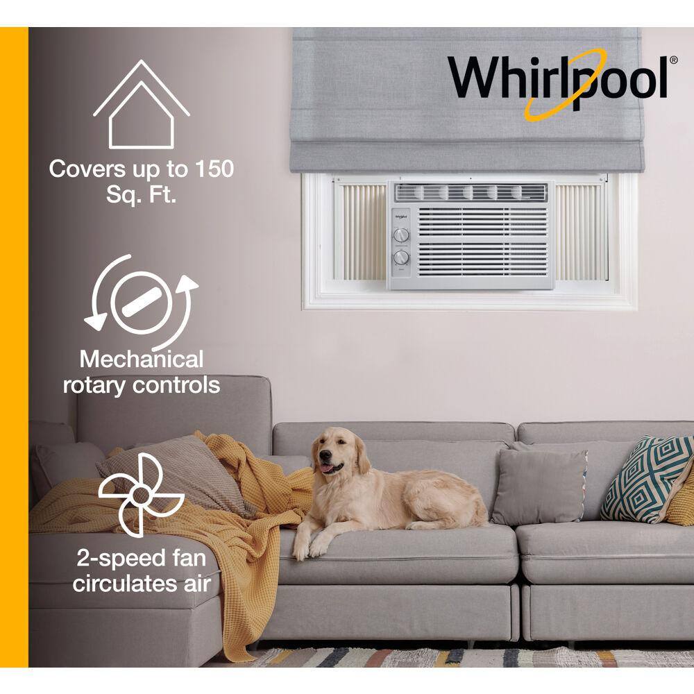 Whirlpool Energy Star 5000 BTU 115-Volt Window-Mounted Air Conditioner w Mechanical Controls Dehumidifier150 sq.ft. WHAW050BW