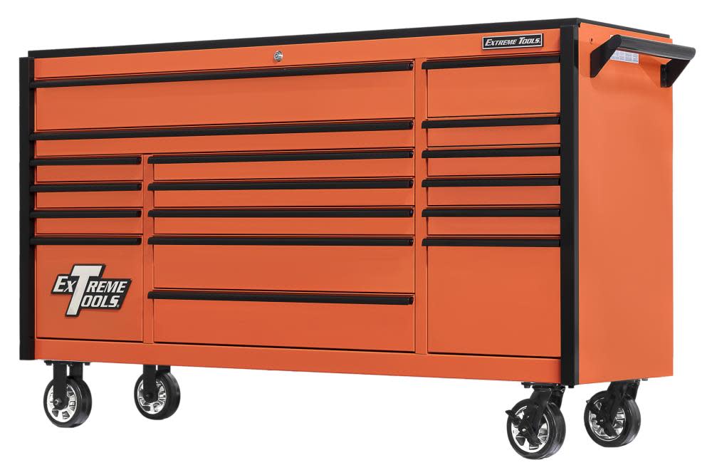 DX Series 72 17 Drawer Deep Roller Cabinet ; Orange with Black Drawer Pulls ;