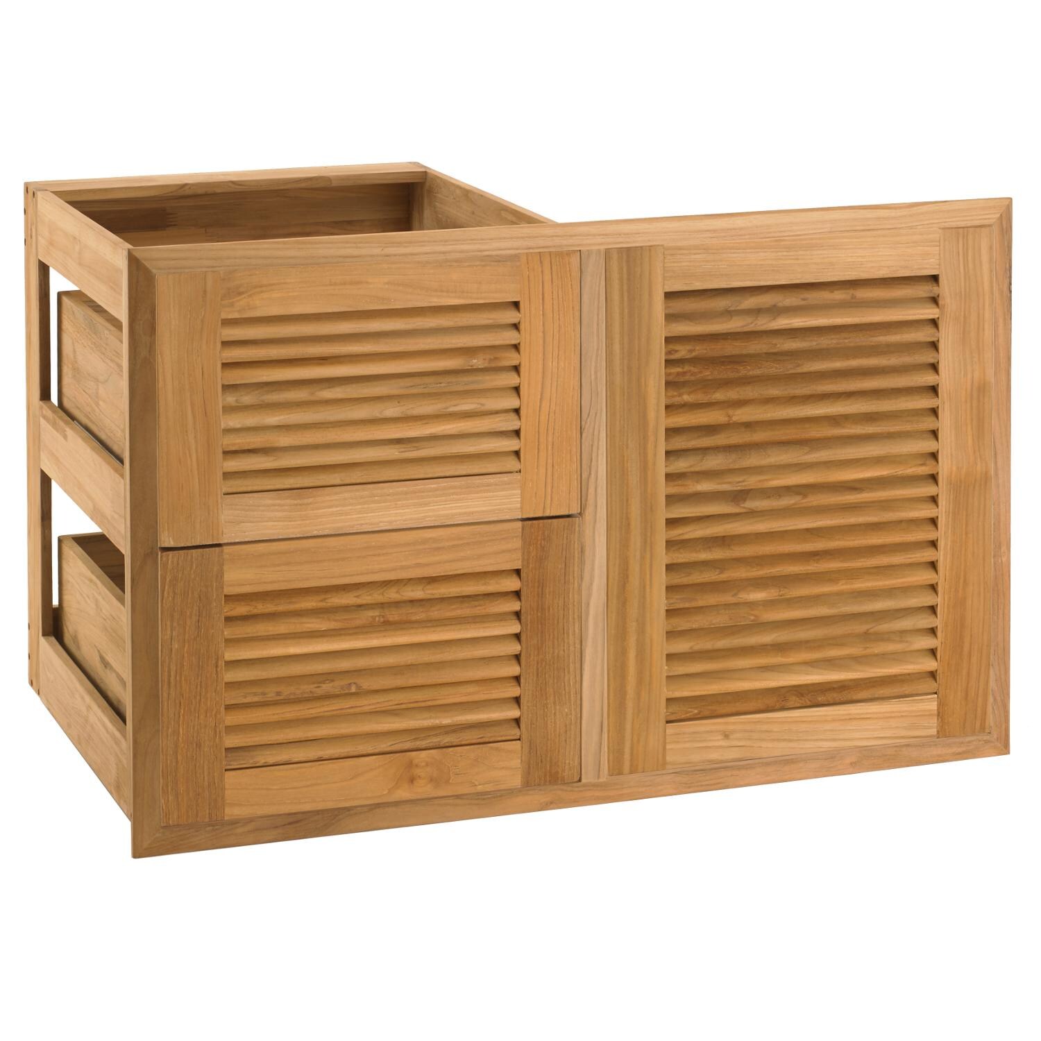 Pacific Teak Louvered 35-Inch Teak Wood Access Door and Double Drawer Combo