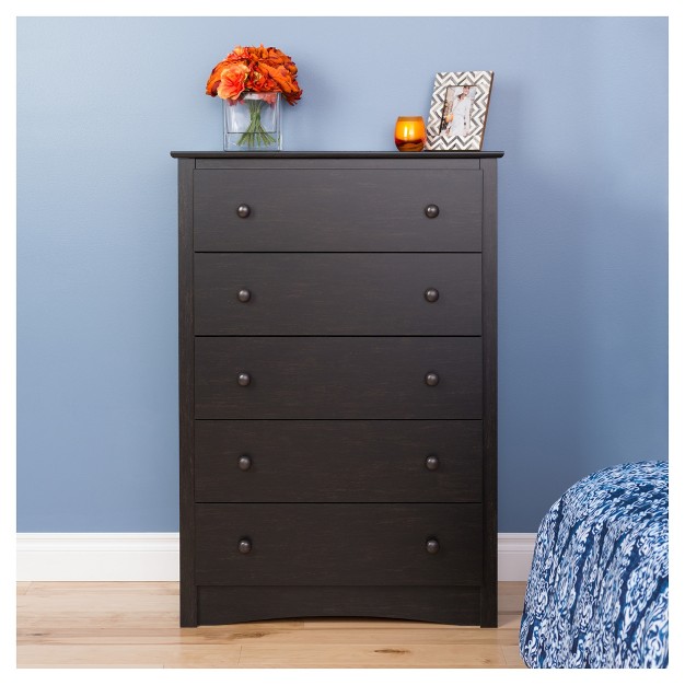 Monterey 5 Drawer Dresser Washed Black Prepac