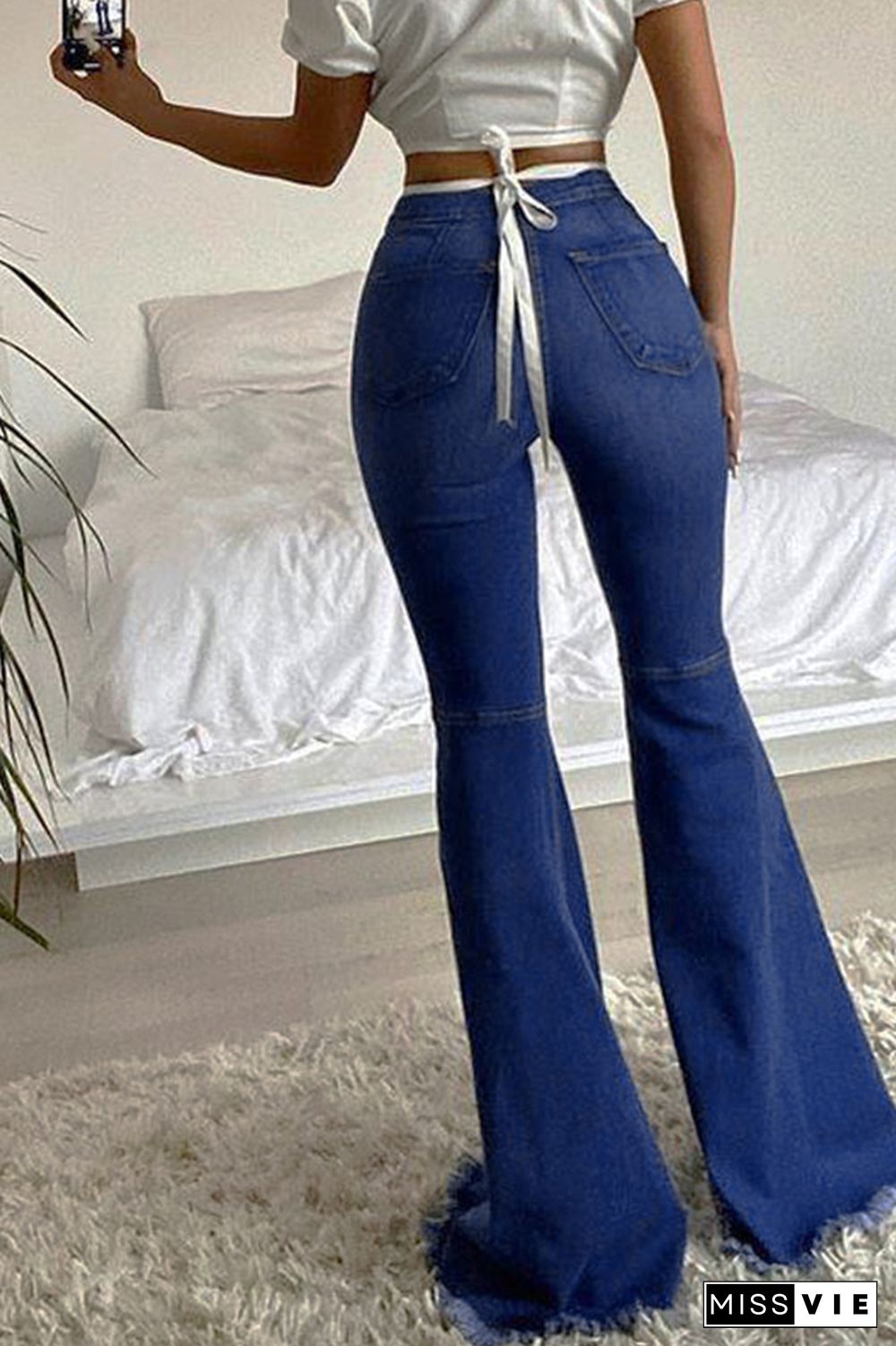 High Waist Ripped Skinny Flared Jeans Wholesale Boutique