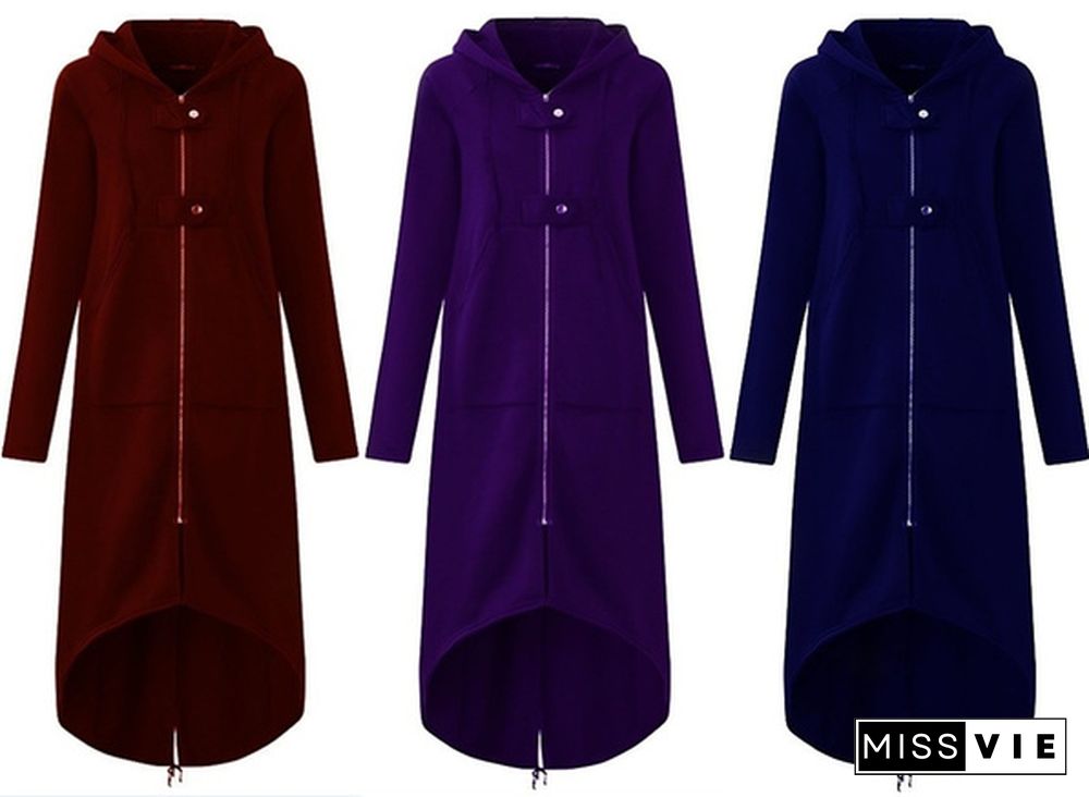 Women's Loose Hooded Sweater Zipper Long Coat Long Sleeve Hoodies Coats Casual Cardigans