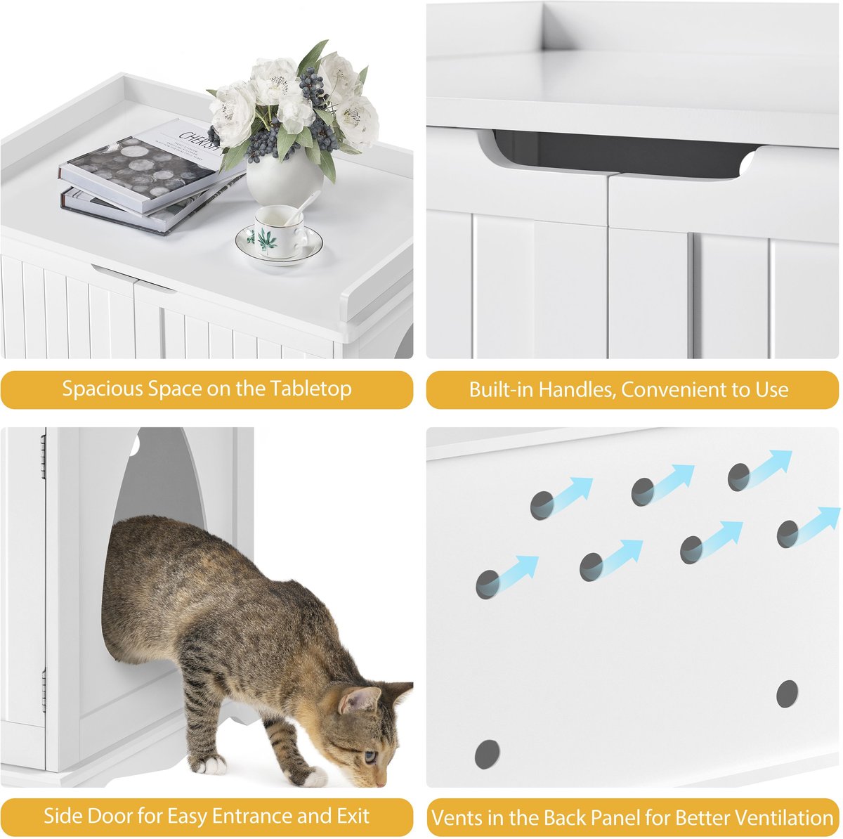 Yaheetech Litter Box Furniture Cat House， White， Large