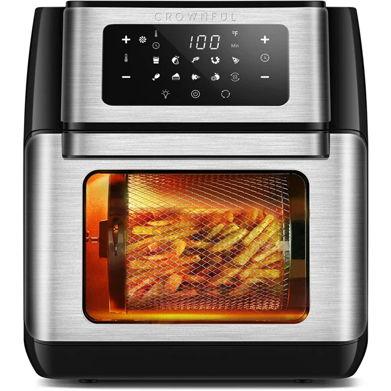 CROWNFUL TXG-KK-DT10L-D Air Fryer， 10.6 Quart Large Convection Toaster Oven with Digital LCD Touch Screen， 10 in 1 Oilless Cooker with Rotisserie and Dehydrator， Accessories and Online Cookbook Included