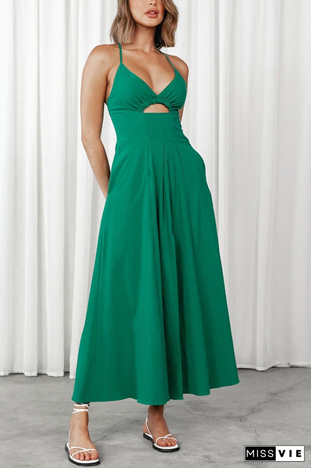 Cut Out Backless V Neck Maxi Dress