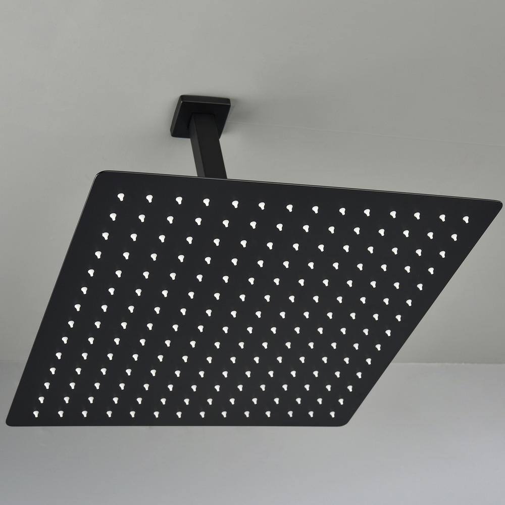 WELLFOR 1-Spray Patterns with 2.5 GPM 16 in. Ceiling Mount Rain Fixed Shower Head in Matte Black WA-F16-MB